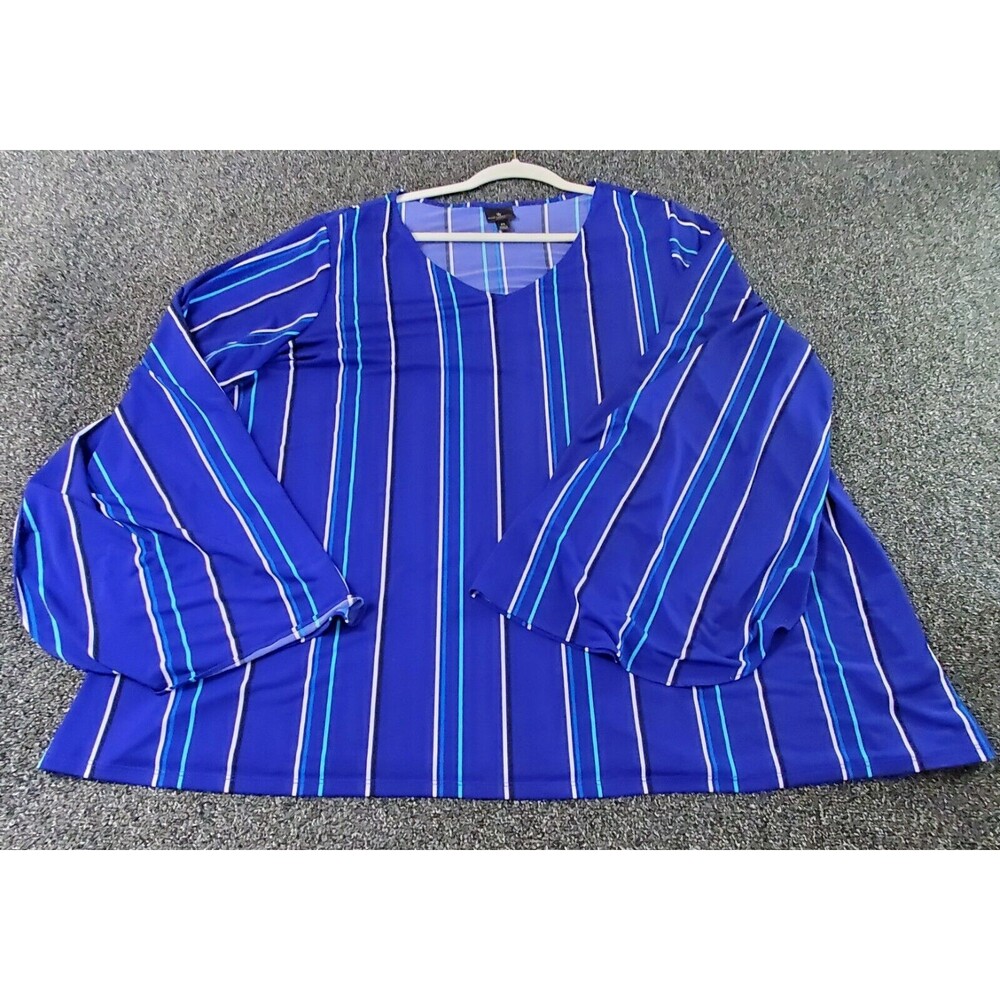 Worthington Women's Tunic 2x Blue Striped Long Butterfly Sleeve Top Event Boho